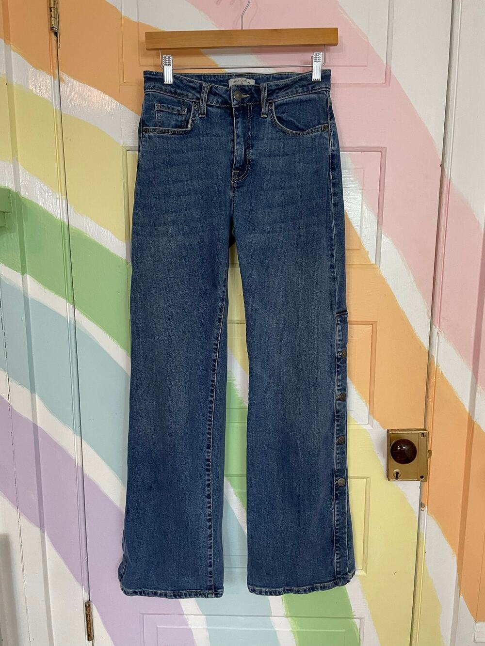 Nili Lotan Size 2 Side Snap Wide Leg Flare Jeans Y2K